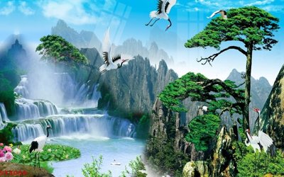 Tải file Tranh sơn thủy thác nước phong thủy ST3059 (gốc) chủ đề phong thủy