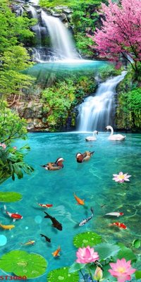 File tranh gốc PSD Tranh sơn thủy thác nước phong thủy ST3080 còn nguyên layer