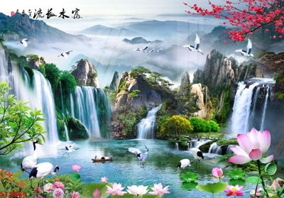Download file Tranh sơn thủy thác nước phong thủy ST3086 (gốc) in mica bàn thờ