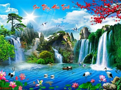 Download file Tranh sơn thủy thác nước phong thủy ST3087 (chuẩn in) Tranh sơn thủy thác nước phong thủy ST3087