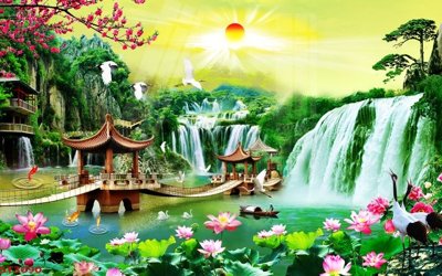 Download file tranh Tranh sơn thủy thác nước phong thủy ST3090 (file gốc PSD)