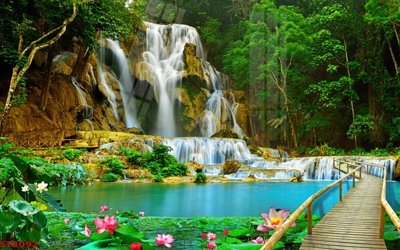 File in mica Tranh sơn thủy thác nước phong thủy ST3092 (ảnh gốc) đẹp