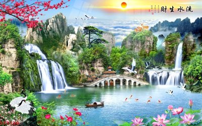 File gốc Tranh sơn thủy thác nước phong thủy ST3130 (chủ đề hiện đại) trang trí