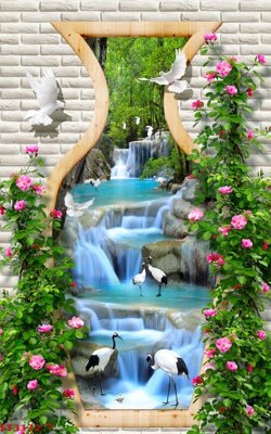 File tranh gốc in trần nhà Tranh sơn thủy thác nước phong thủy ST3132 3D