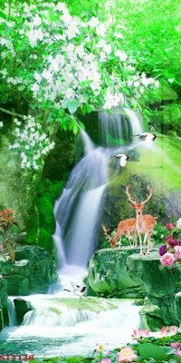 File gốc in ấn Tranh sơn thủy thác nước phong thủy ST3138 chuẩn màu CMYK