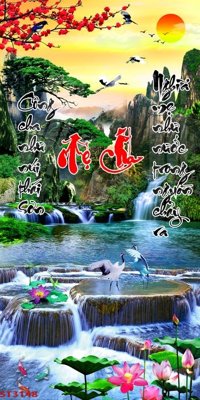 File gốc Tranh sơn thủy thác nước phong thủy ST3148 (PSD/TIFF) độ phân giải cao