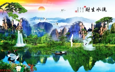 File gốc Tranh sơn thủy thác nước phong thủy ST3153 (cho in UV) siêu nét
