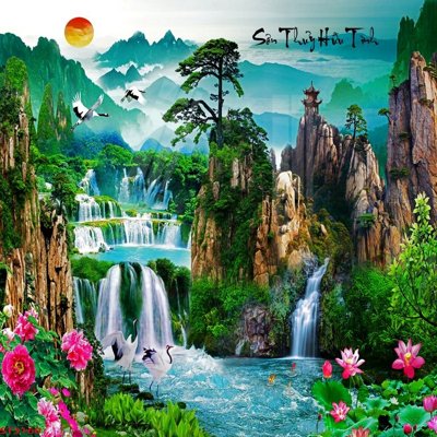 File in trần Tranh sơn thủy thác nước phong thủy ST3160 (bản gốc) bầu trời