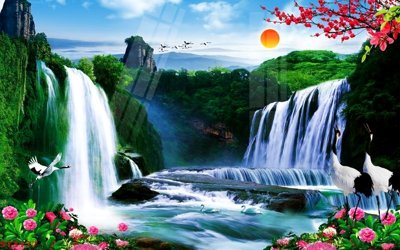 File tranh Tranh sơn thủy thác nước phong thủy ST3177 (ảnh gốc) sắc nét hoàn hảo