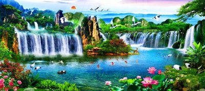 Download file gốc Tranh sơn thủy thác nước phong thủy ST3179 (độ nét cao)