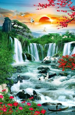 File gốc Tranh sơn thủy thác nước phong thủy ST3191 (chủ đề hiện đại) trang trí