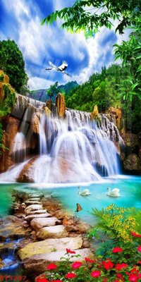 File gốc Tranh sơn thủy thác nước phong thủy ST3207 (dành cho quảng cáo)