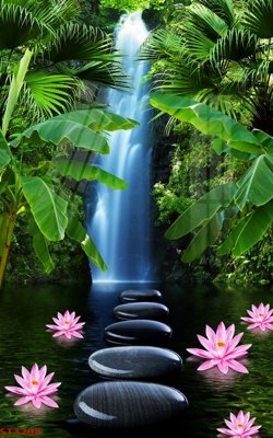 File gốc in ấn Tranh sơn thủy thác nước phong thủy ST3208 chuẩn màu CMYK