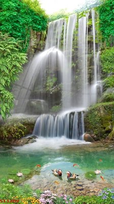 File PSD in ấn Tranh sơn thủy thác nước phong thủy ST3209 (chất lượng cao)