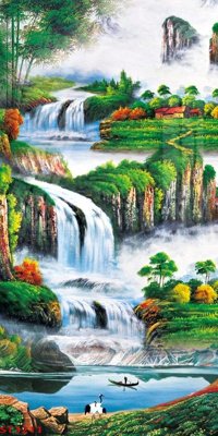 File tranh Tranh sơn thủy thác nước phong thủy ST3211 (gốc) in vải canvas