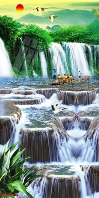 File in trần Tranh sơn thủy thác nước phong thủy ST3214 (file gốc) hoa văn 3D