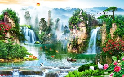 Mua file gốc Tranh sơn thủy thác nước phong thủy ST3215 (in ấn) tại Filetranh.com