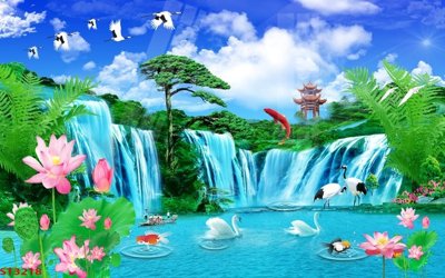 Tải file Tranh sơn thủy thác nước phong thủy ST3218 (gốc) để in ấn ngay