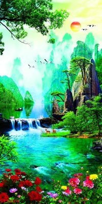 File in trần Tranh sơn thủy thác nước phong thủy ST3224 (bản gốc) bầu trời