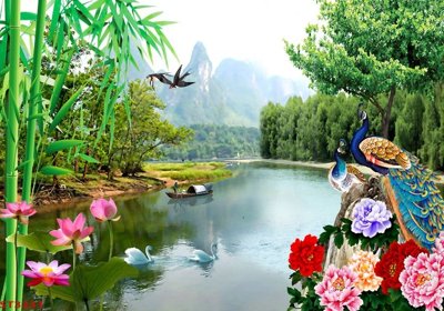 File tranh Tranh sơn thủy thác nước phong thủy ST3231 (bản gốc) trang trí văn phòng