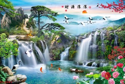 File tranh quảng cáo Tranh sơn thủy thác nước phong thủy ST3241 (file gốc) chuyên nghiệp