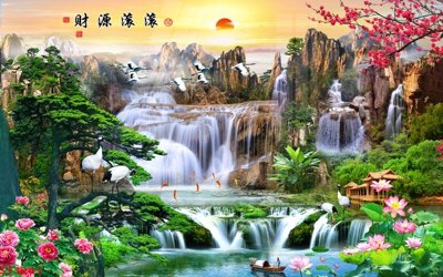 Tệp tin gốc Tranh sơn thủy thác nước phong thủy ST3243 (dùng cho in) Tranh sơn thủy thác nước phong thủy ST3243