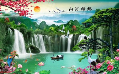 File gốc Tranh sơn thủy thác nước phong thủy ST3251 (ảnh rõ nét) để in