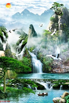 File in ấn Tranh sơn thủy thác nước phong thủy ST3270 (bản gốc) sắc nét