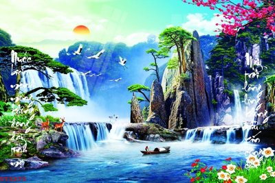 File gốc Tranh sơn thủy thác nước phong thủy ST3273 (phong cách) châu Âu