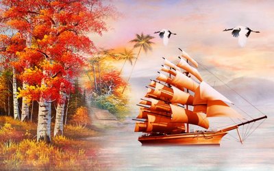 File tranh in trần 3D File thuận buồm xuôi gió TB6073 (ảnh gốc)