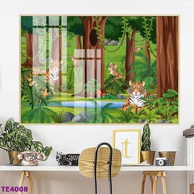 File tranh File tranh trẻ em rừng động vật TE4008 (bản gốc) in lụa dán tường