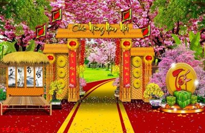 Download file gốc file in baner tết 2023 phông tết tất niên khai xuân TET110 (in lụa) hoa lá