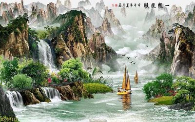 File gốc File tranh thủy mặc TM123 (in lụa) trang trí tường