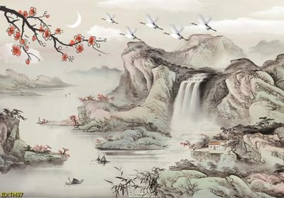 File gốc File tranh thủy mặc TM87 (in lụa) họa tiết 3D