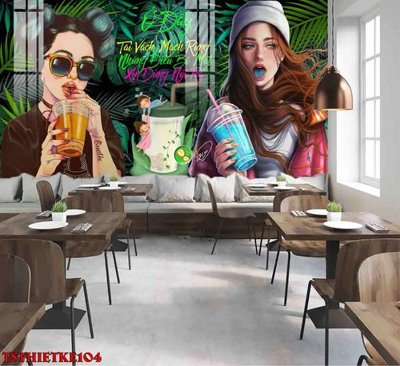 File gốc File tranh dán tường quán trà sữa TSthietke104 (in lụa) tranh thuận buồm