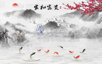 File gốc File tranh gốc tranh tường hoa thủy mặc trung quốc TTQ241 (PNG) nền trong suốt