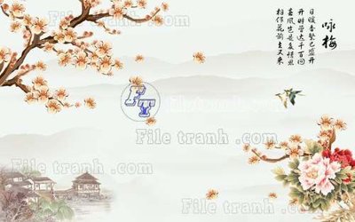 File gốc in ấn File tranh gốc tranh tường hoa thủy mặc trung quốc TTQ243 độ phân giải cao