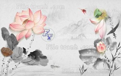 File gốc File tranh gốc tranh tường hoa thủy mặc trung quốc TTQ270 (in lụa) họa tiết 3D