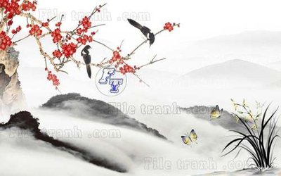 Ảnh gốc file in lụa File tranh gốc tranh tường hoa thủy mặc trung quốc TTQ281 chi tiết