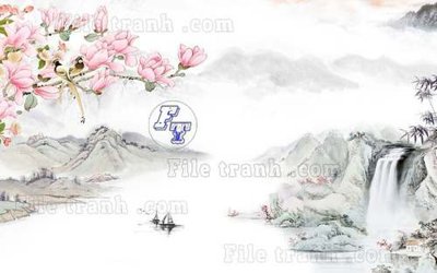 File tranh gốc PSD File tranh gốc tranh tường hoa thủy mặc trung quốc TTQ35 còn nguyên layer