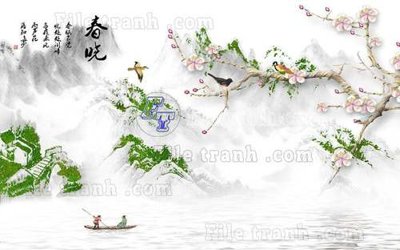Ảnh gốc File tranh gốc tranh tường hoa thủy mặc trung quốc TTQ411 (độ nét cao) in tráng gương