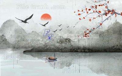 File in mica File tranh gốc tranh tường hoa thủy mặc trung quốc TTQ426 (bản gốc) sắc sảo