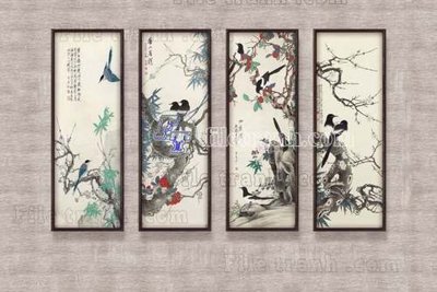 Tải file gốc in lụa File tranh gốc tranh tường hoa thủy mặc trung quốc TTQ564 siêu nét