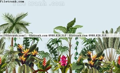 Tải file PSD buc anh ve la rung cay nhiet doi chau Au co dien129 (nguyên layer) để in