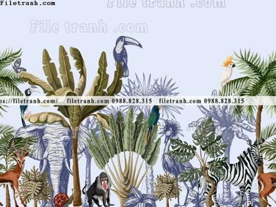 File gốc buc anh ve la rung cay nhiet doi chau Au co dien161 (in mica) trang trí