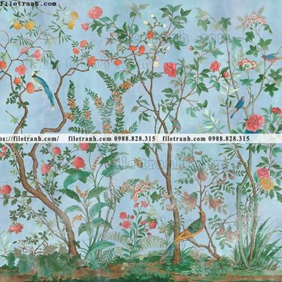 File gốc buc anh ve la rung cay nhiet doi chau Au co dien259 (in mica) trang trí