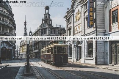 File tranh gốc PSD buc anh ve pho co Thuong Hai 666 còn nguyên layer