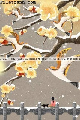 File ảnh buc tranh hoa va chim co Trung Hoa 150 (gốc) in Hiflex