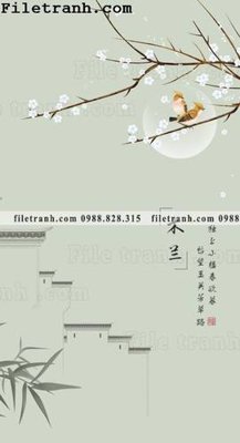 File gốc buc tranh muc ve hoa va chim Trung Quoc 101 (in lụa) họa tiết 3D