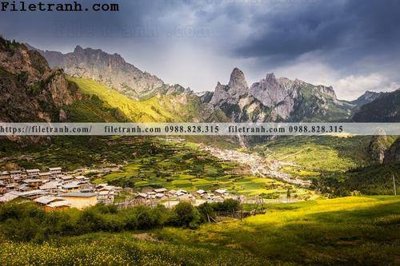 File tranh buc tranh phong canh nong thon 138 (gốc) in trên kính